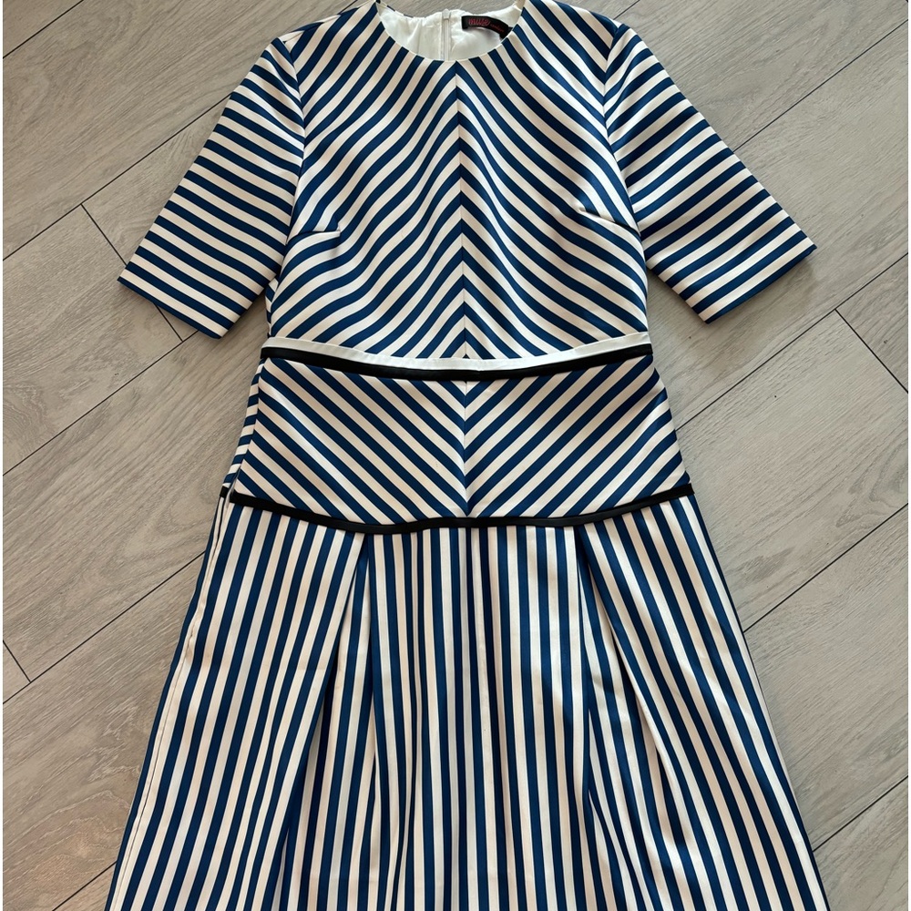 Beautiful Striped Navy and Ivory Muse Couture Fit and Flare Dress